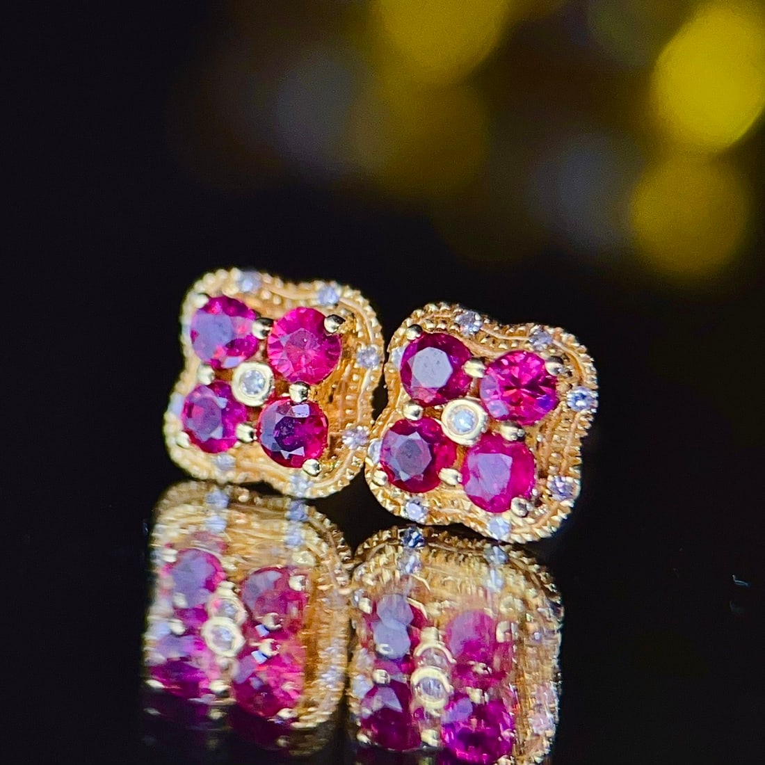 14k Gold 0.65 Ct Natural Ruby & Diamond Earrings - 2