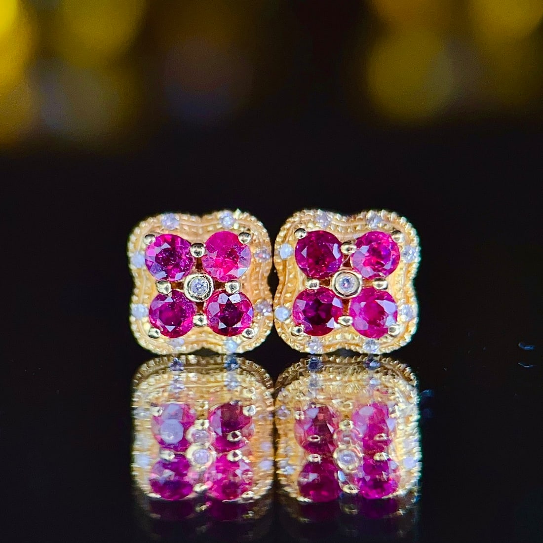 14k Gold 0.65 Ct Natural Ruby & Diamond Earrings - 3