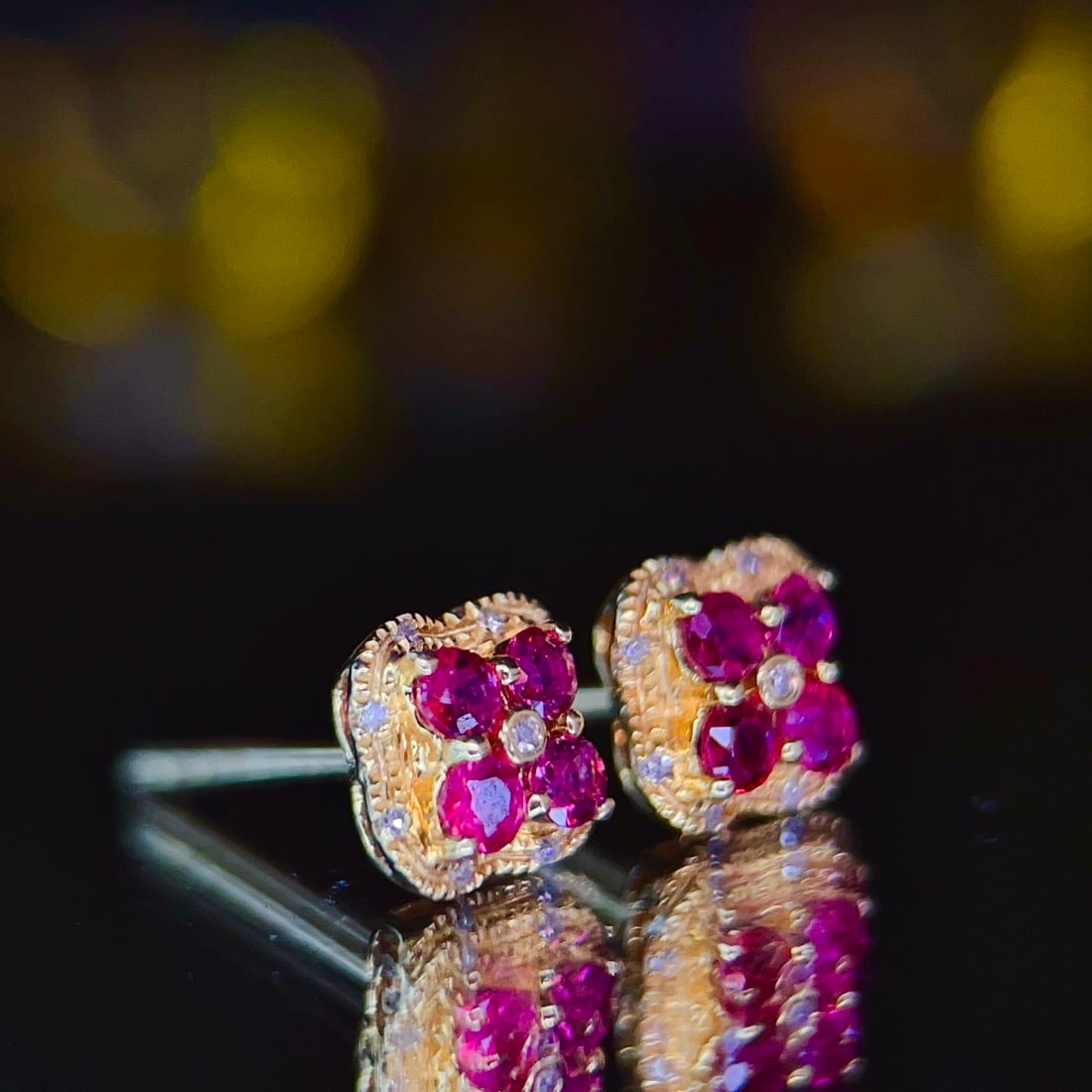 14k Gold 0.65 Ct Natural Ruby & Diamond Earrings - 5