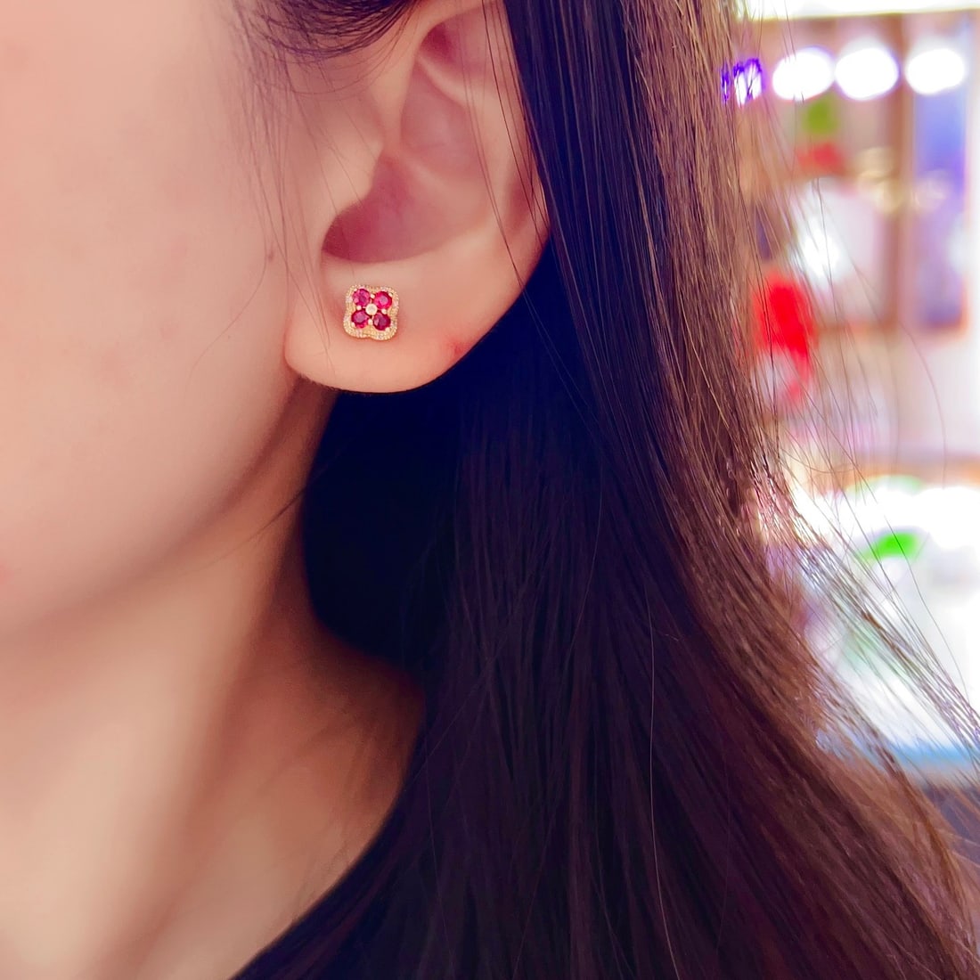 14k Gold 0.65 Ct Natural Ruby & Diamond Earrings - 6