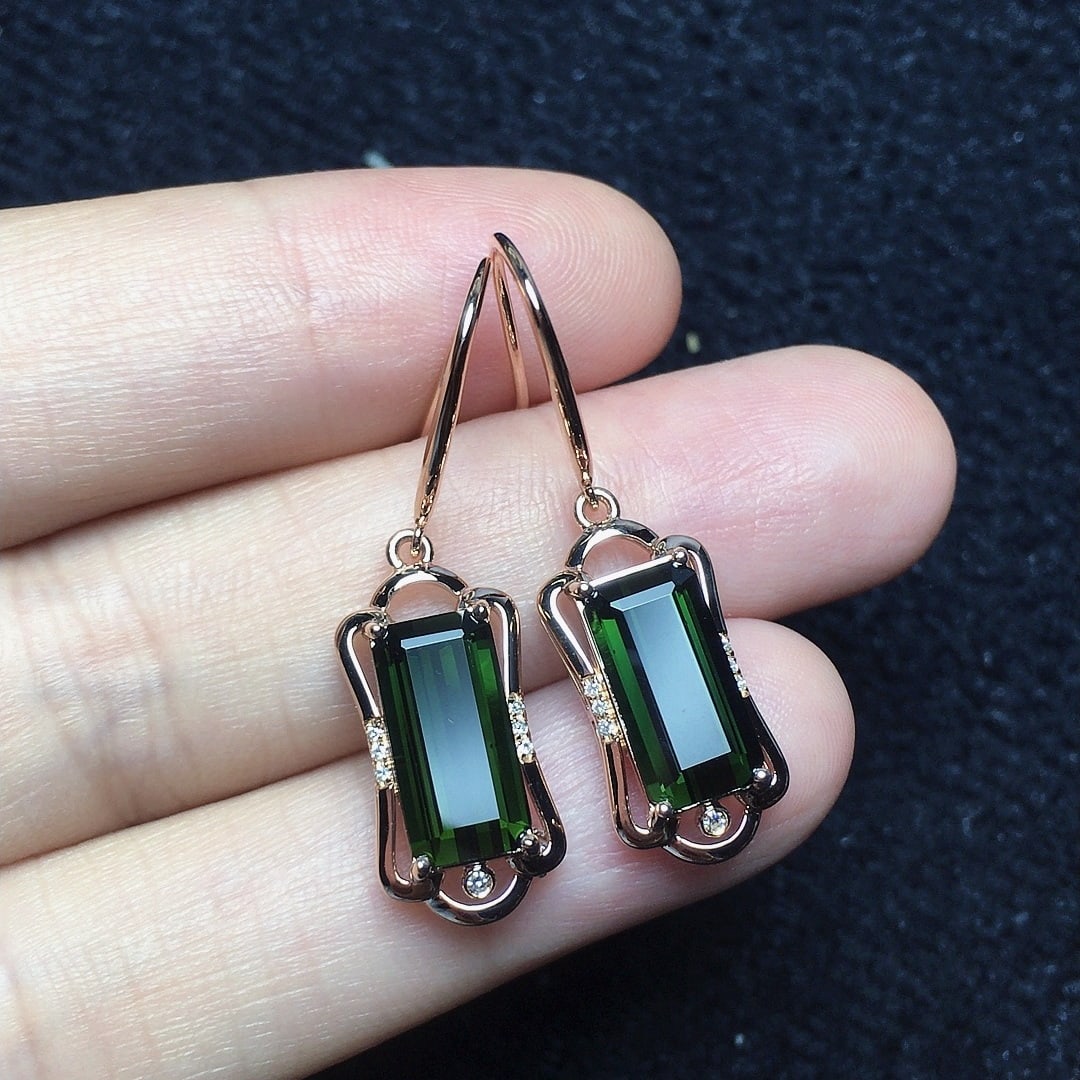 14k Gold 4.82 Ct Natural Tourmaline & Diamond Earrings (1 of 5)