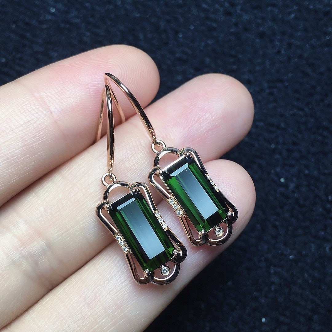 14k Gold 4.82 Ct Natural Tourmaline & Diamond Earrings - 3