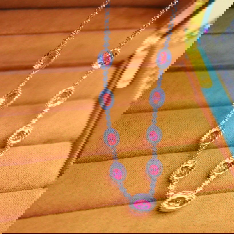 14k Gold 6.23 Ctw Natural Padparadscha Sapphire & Diamond Necklace - 2