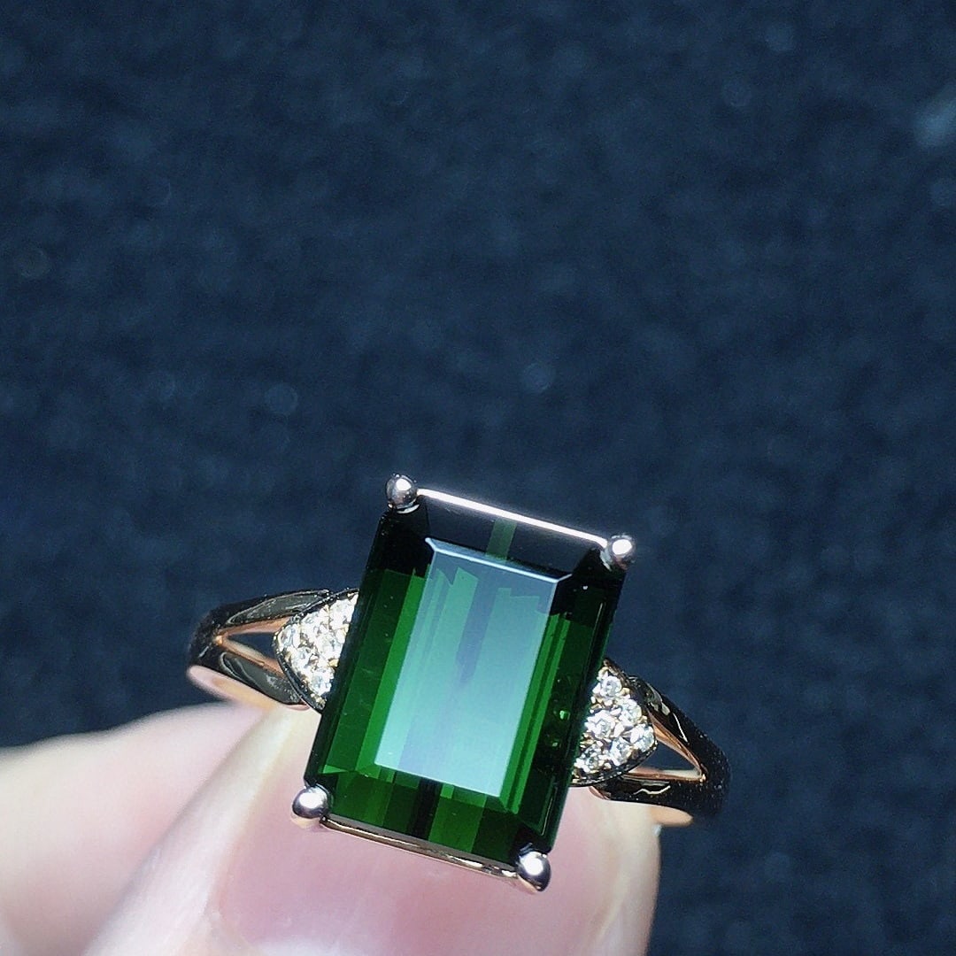 14k Gold 3.86 Ct Natural Tourmaline & Diamond Ring - 2