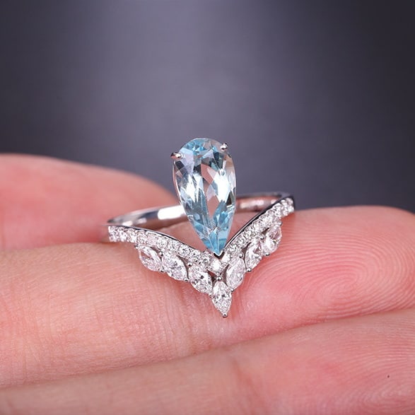 14k Gold 1.86 Ctw Natural Aquamarine & Diamond Ring - 6