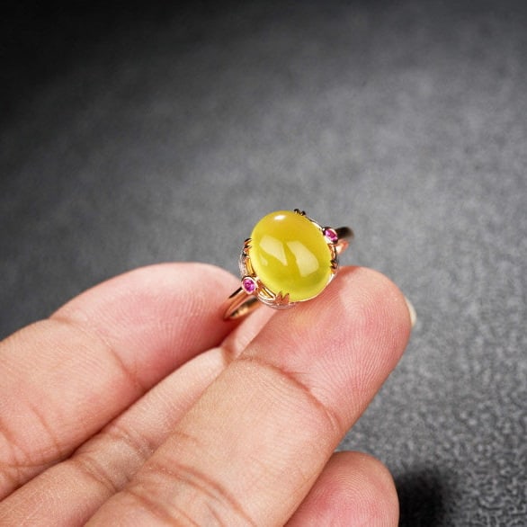 14k Gold 5.42 Ct Natural Prehnite & Ruby Ring - 7