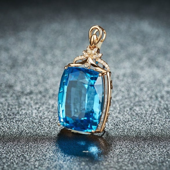 14k Gold 24.53 Ct Natural Topaz & Diamond Pendant( Without Chain ) - 3