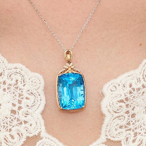 14k Gold 24.53 Ct Natural Topaz & Diamond Pendant( Without Chain ) - 9