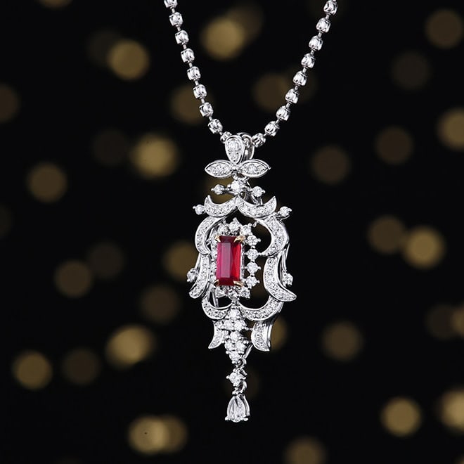 14k Gold 0.88 Ctw Natural Ruby & Diamond Pendant( Without Chain ) - 2