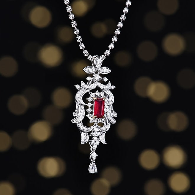 14k Gold 0.88 Ctw Natural Ruby & Diamond Pendant( Without Chain ) - 3