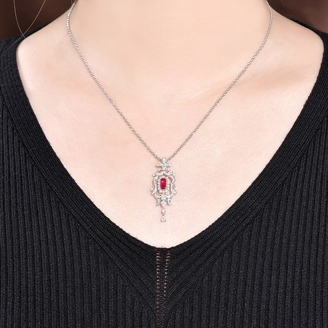 14k Gold 0.88 Ctw Natural Ruby & Diamond Pendant( Without Chain ) - 5