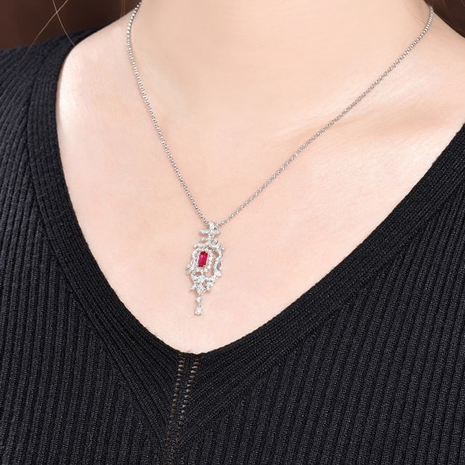 14k Gold 0.88 Ctw Natural Ruby & Diamond Pendant( Without Chain ) - 6