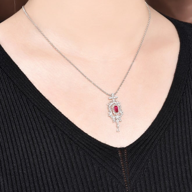 14k Gold 0.88 Ctw Natural Ruby & Diamond Pendant( Without Chain ) - 7