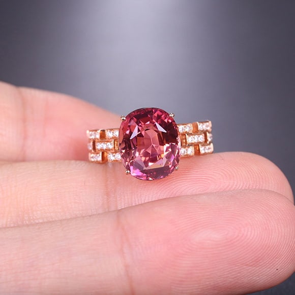 14k Gold 4.93 Ctw Natural Tourmaline & Diamond Ring - 6