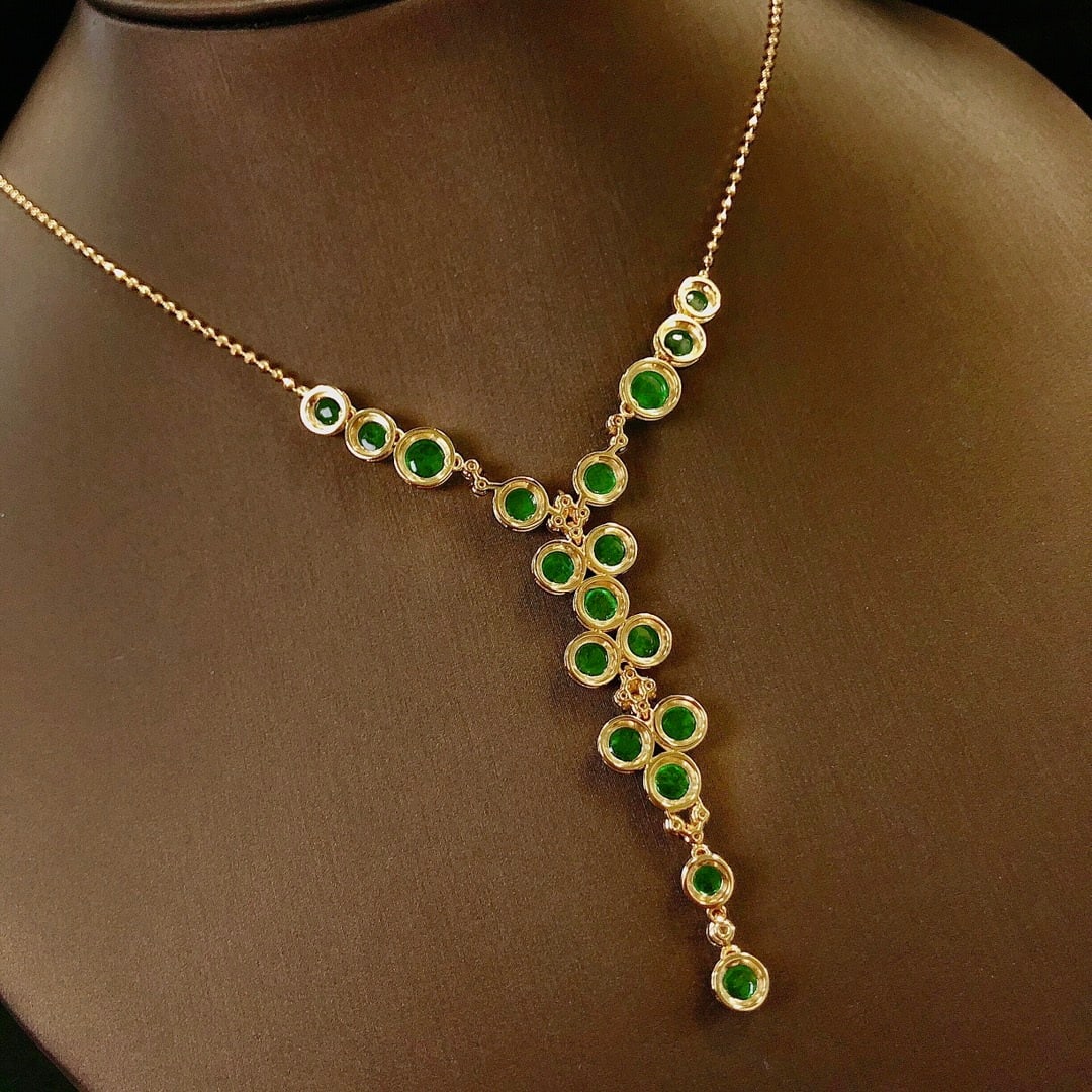 14k Gold 10.33 Ctw Vivid Green Natural Emerald & Diamond Necklace - 5