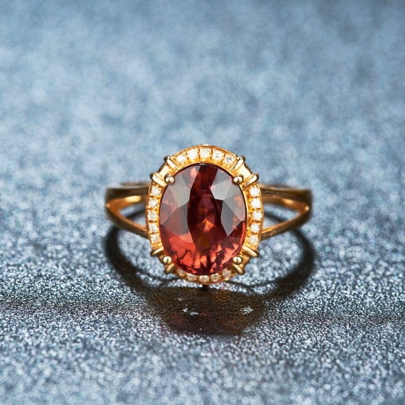 14k Gold 3.3 Ct Natural Tourmaline & Diamond Ring: Ref:231116250 // gold content:14k gold // ring size:7. 25us // // main gemstone:tourmaline // shape:oval // carat weight:3. 3ct // color:red // treatment:natural // // adjacent gemstone 2 : diamond //