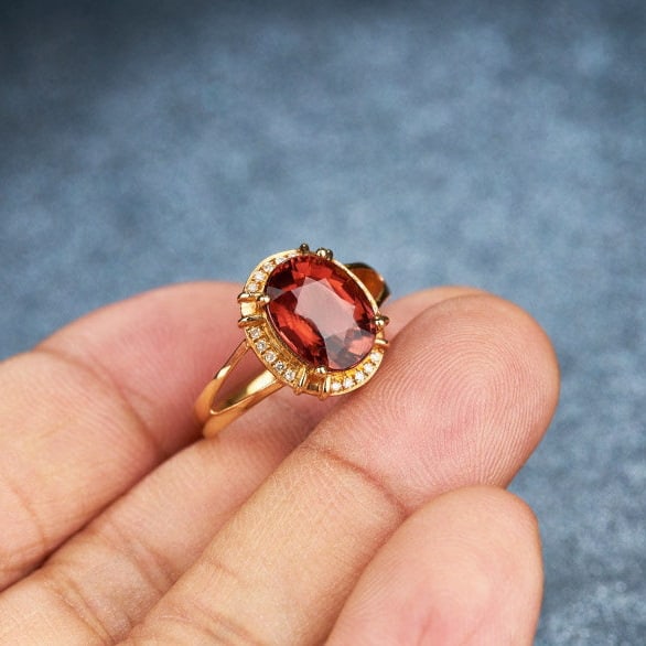 14k Gold 3.3 Ct Natural Tourmaline & Diamond Ring - 7