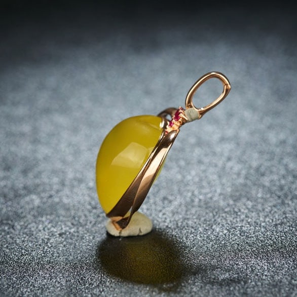 14k Gold 30.58 Ct Natural Prehnite & Ruby Pendant( Without Chain ) - 4