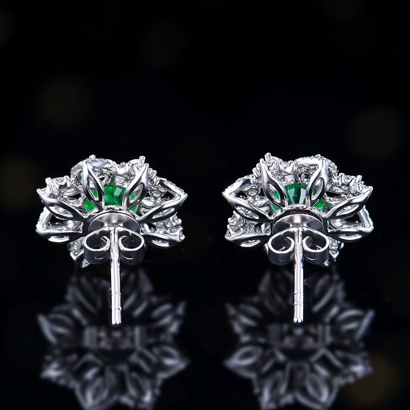 14k Gold 1.71 Ctw Vivid Green Natural Emerald & Diamond Earrings - 7