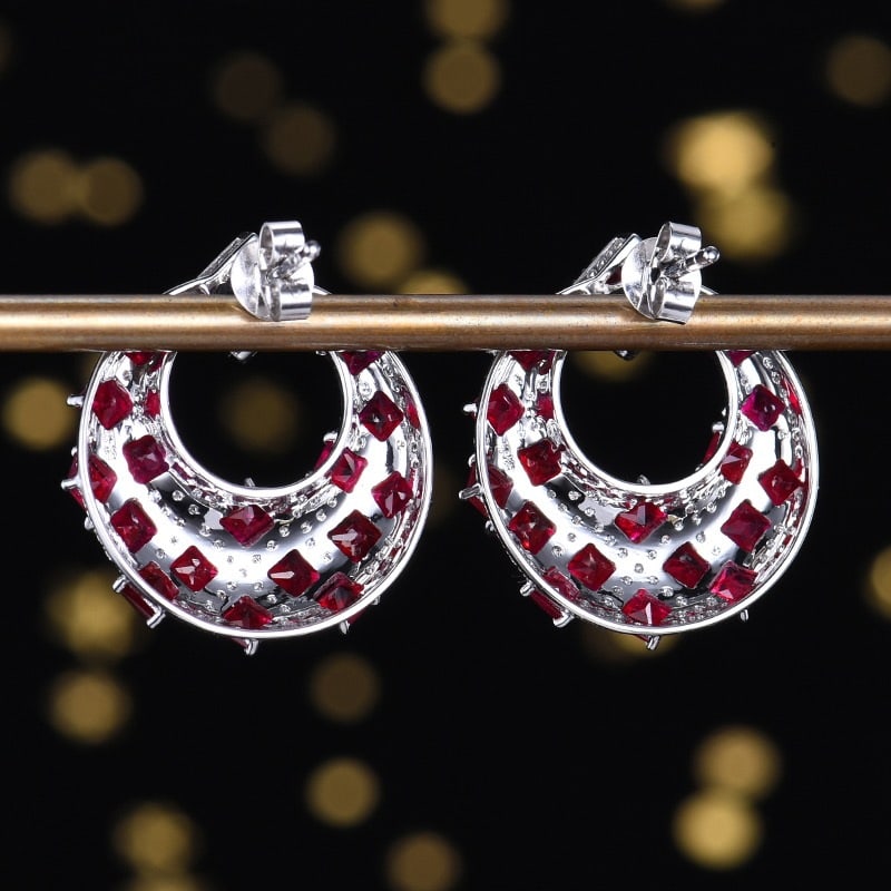 14k Gold 4.61 Ctw Natural Ruby & Diamond Earrings - 4