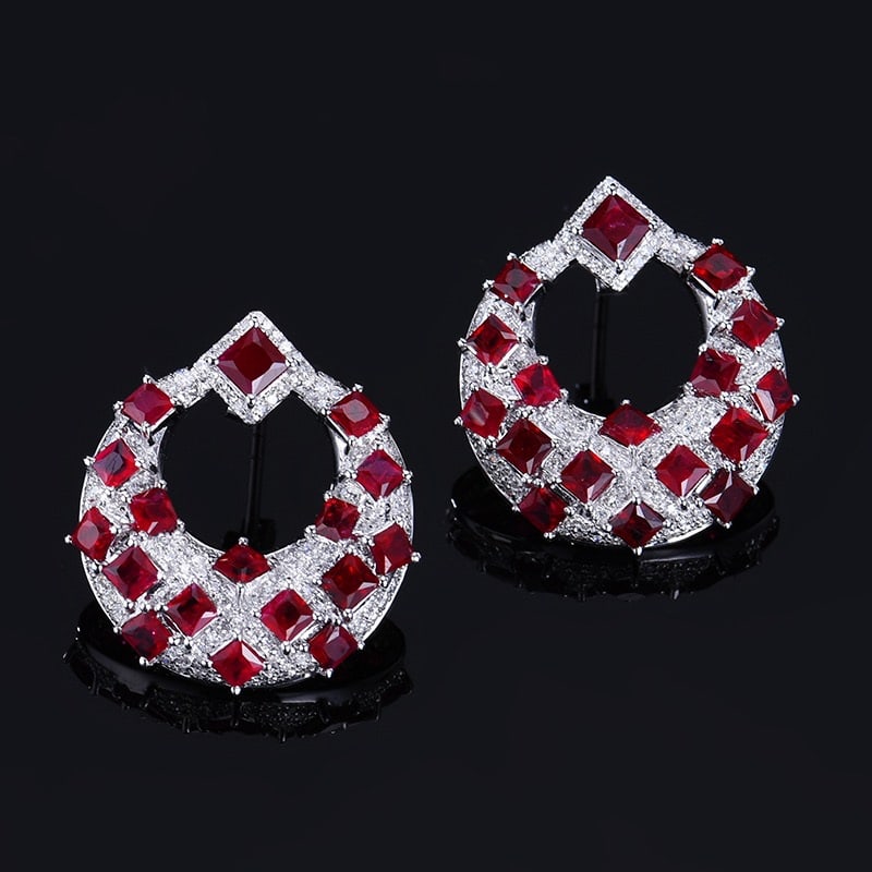 14k Gold 4.61 Ctw Natural Ruby & Diamond Earrings - 5