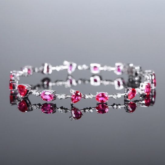 14k Gold 5.18 Ctw Natural Ruby & Diamond Bracelet - 2