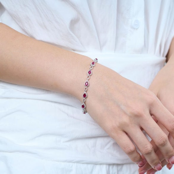 14k Gold 3.78 Ctw Natural Ruby & Diamond Bracelet - 9