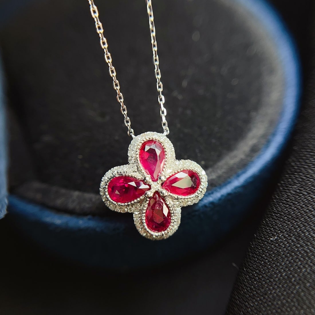 14k Gold 1.35 Ct Natural Ruby & Diamond Necklace - 2