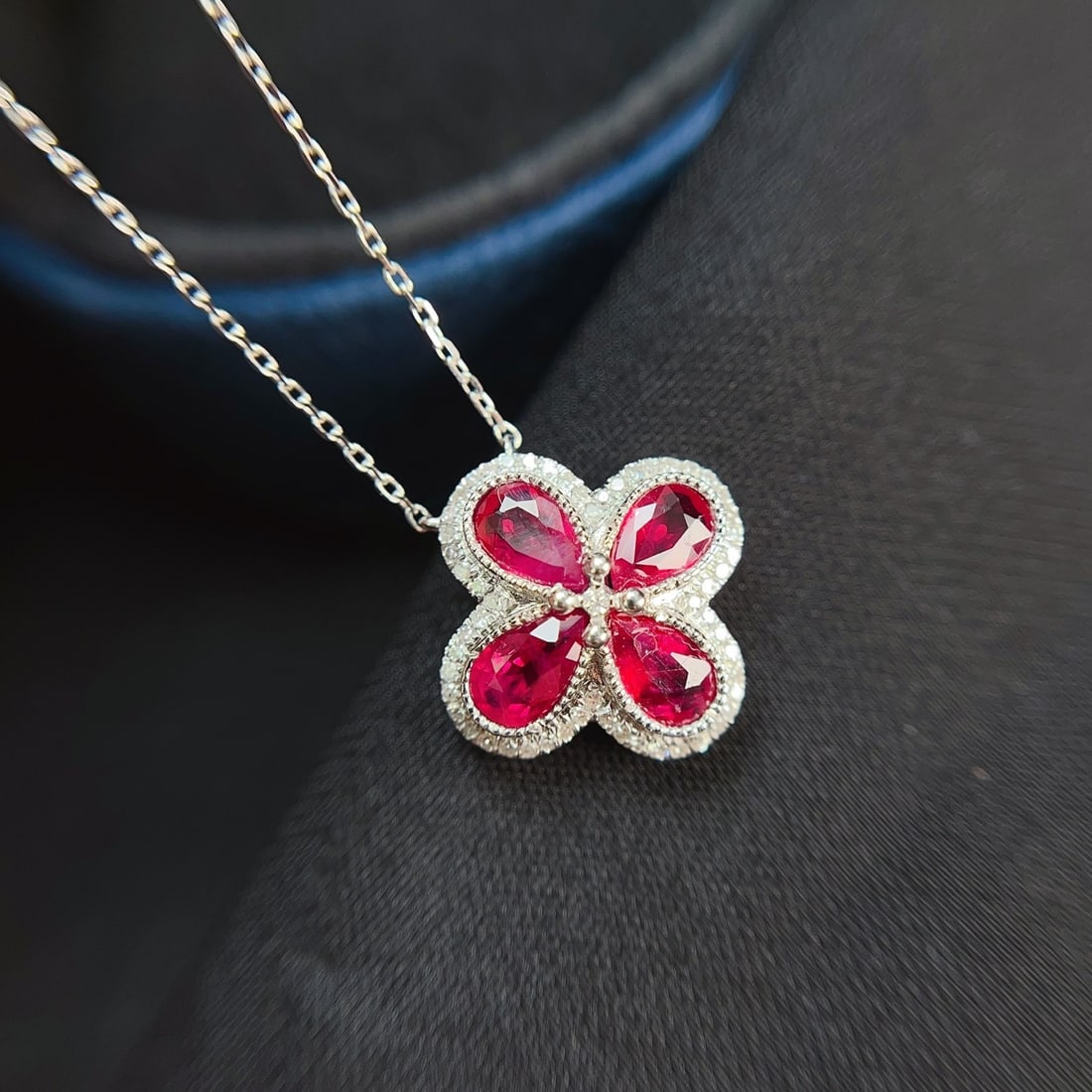 14k Gold 1.35 Ct Natural Ruby & Diamond Necklace - 3