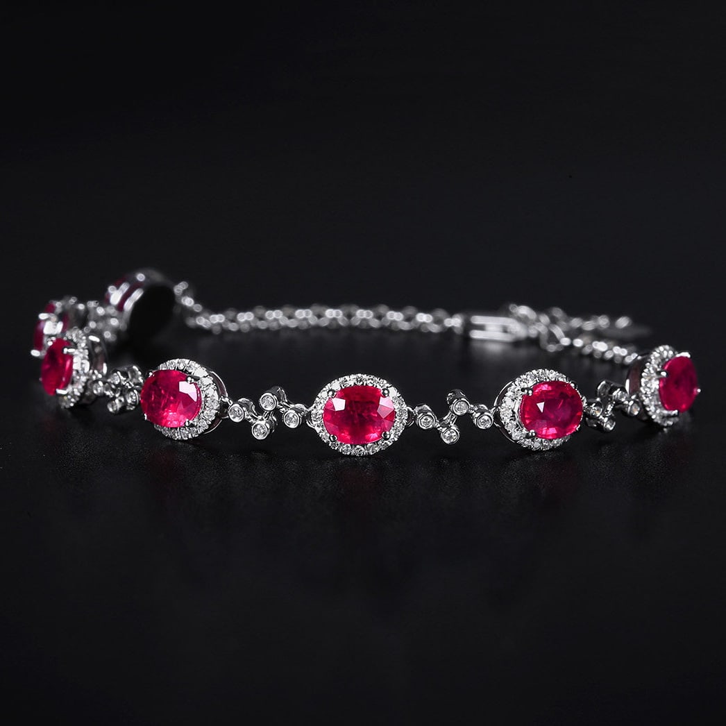 14k Gold 4.16 Ctw Natural Ruby & Diamond Bracelet - 2