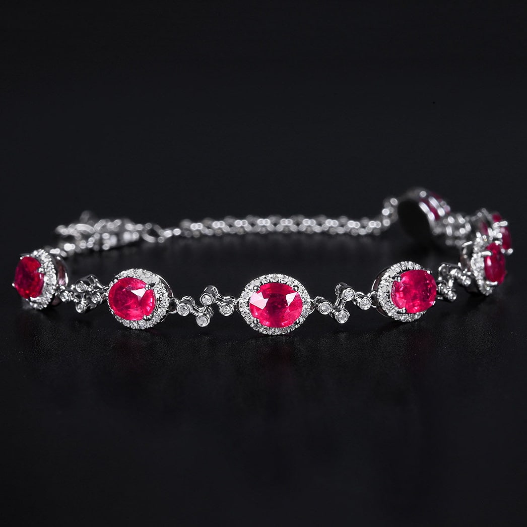 14k Gold 4.16 Ctw Natural Ruby & Diamond Bracelet - 3