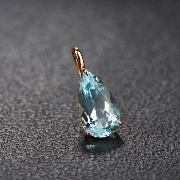 14k Gold 3.69 Ct Natural Aquamarine Pendant( Without Chain ) - 6