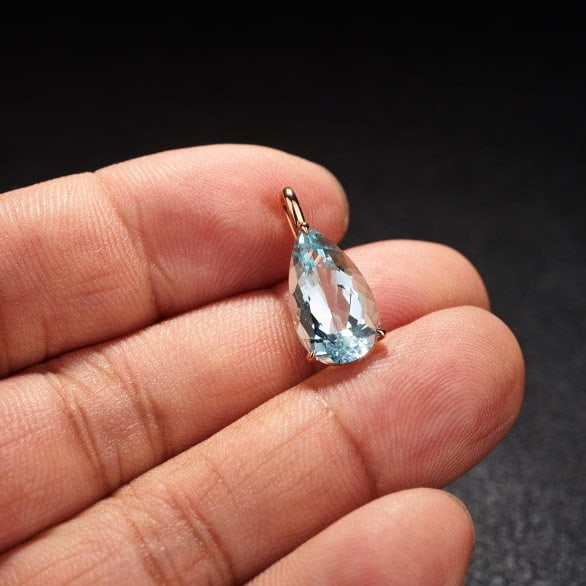 14k Gold 3.69 Ct Natural Aquamarine Pendant( Without Chain ) - 7