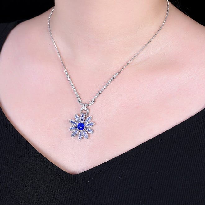 14k Gold 2.03 Ct Natural Sapphire & Sapphire & Sapphire Pendant( Without Chain ) - 7