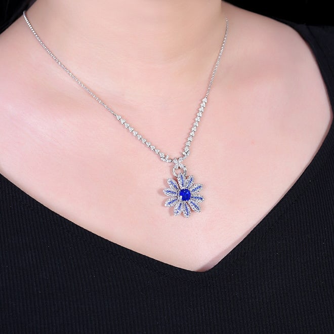 14k Gold 2.03 Ct Natural Sapphire & Sapphire & Sapphire Pendant( Without Chain ) - 8