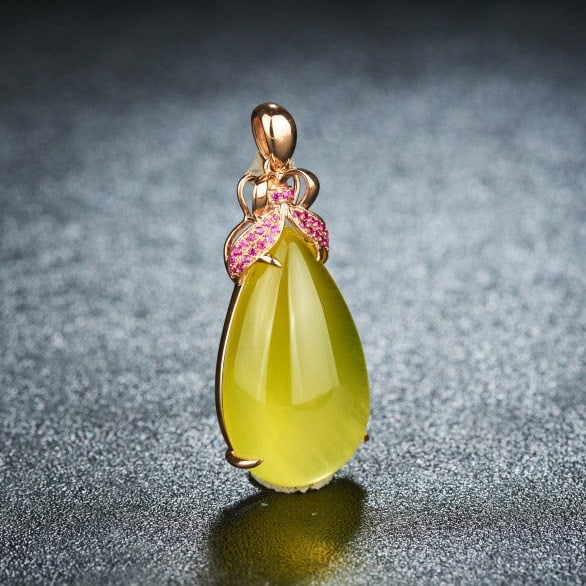 14k Gold 23.36 Ct Natural Prehnite & Ruby Pendant( Without Chain ) - 2