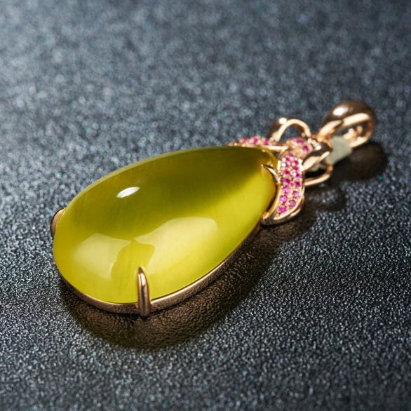 14k Gold 23.36 Ct Natural Prehnite & Ruby Pendant( Without Chain ) - 6