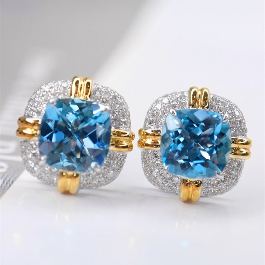 14k Gold 2.58 Ctw Natural Aquamarine & Diamond Earrings - 2