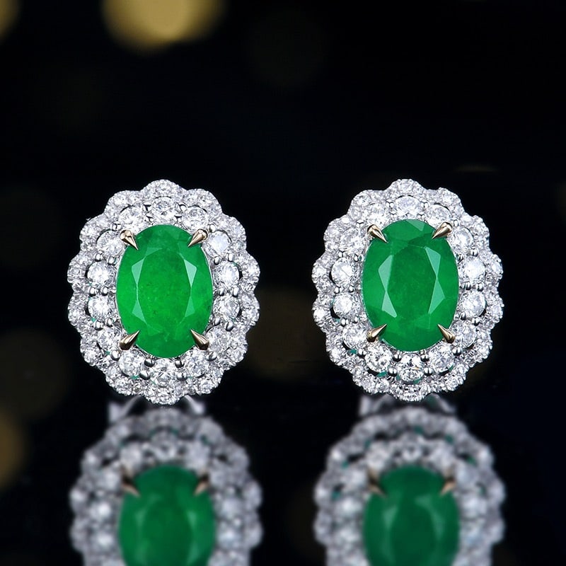 14k Gold 2.59 Ctw Vivid Green Natural Emerald & Diamond Earrings (1 of 8)