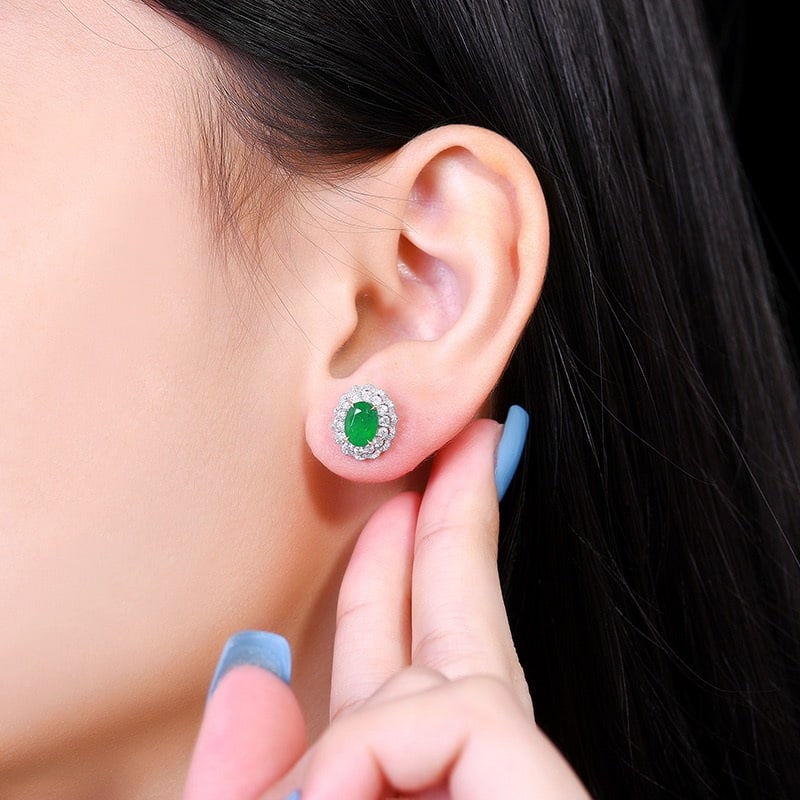 14k Gold 2.59 Ctw Vivid Green Natural Emerald & Diamond Earrings - 4