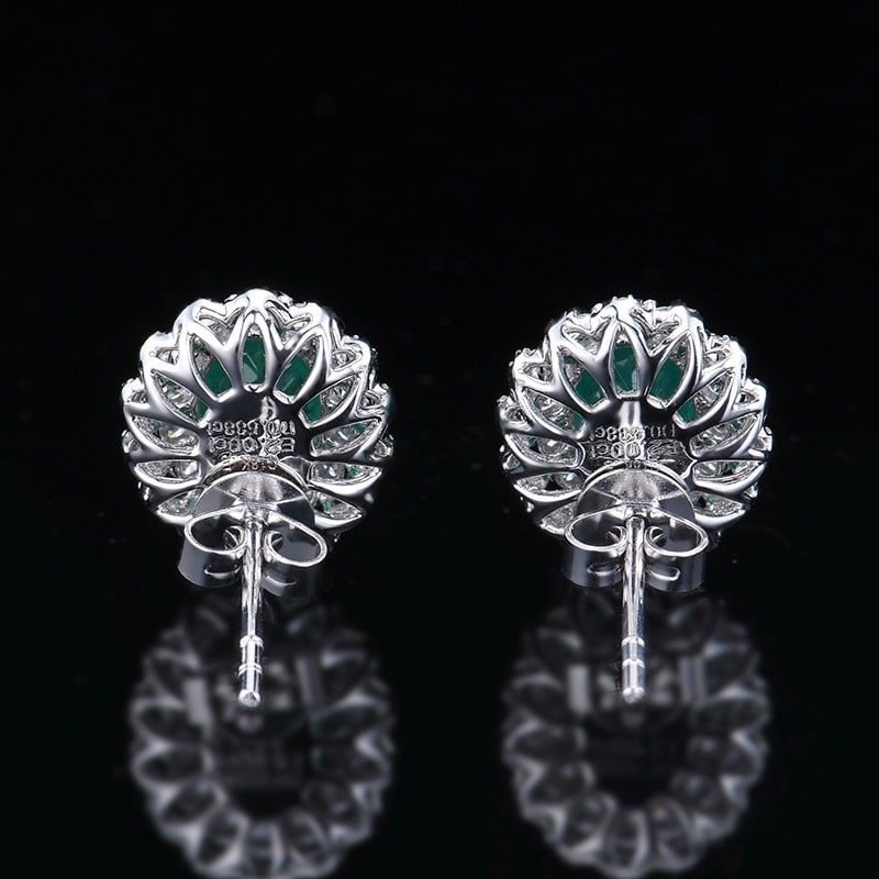 14k Gold 2.59 Ctw Vivid Green Natural Emerald & Diamond Earrings - 5