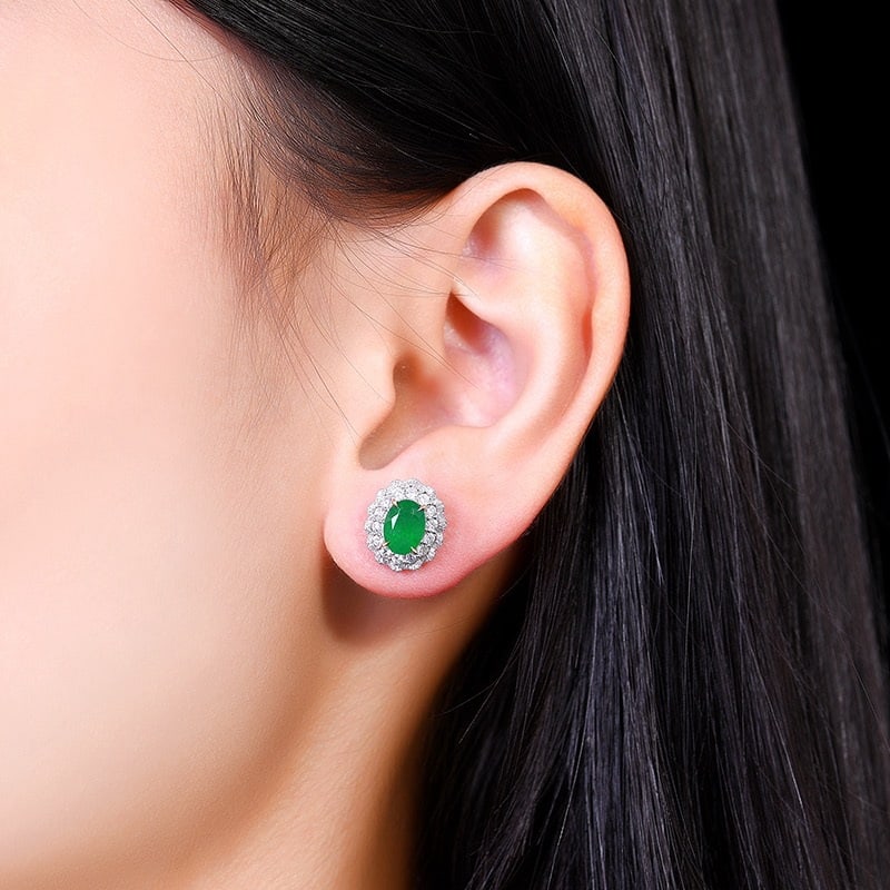 14k Gold 2.59 Ctw Vivid Green Natural Emerald & Diamond Earrings - 6