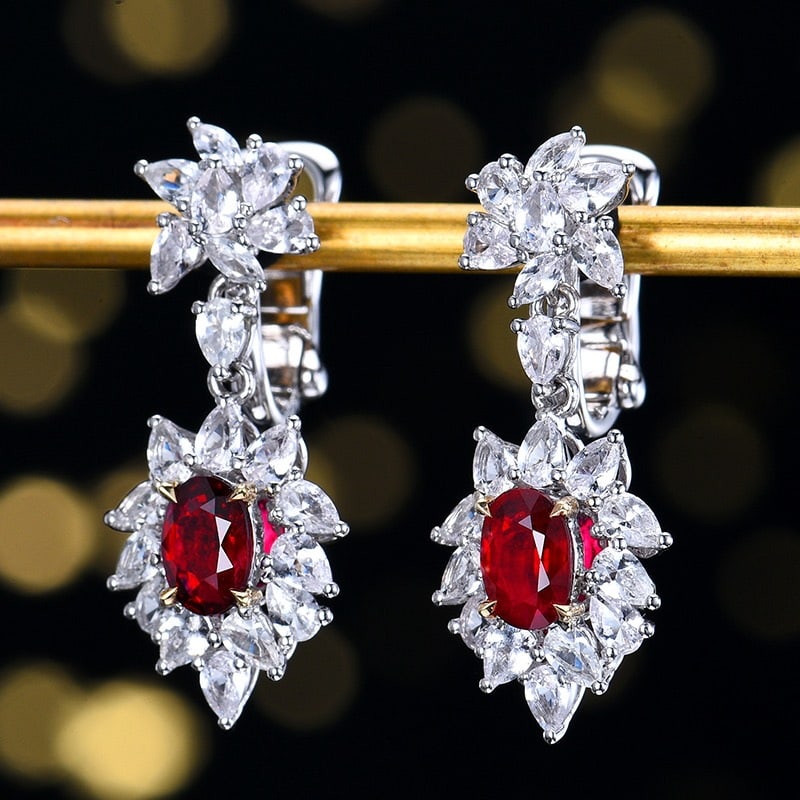 14k Gold 3.63 Ctw Natural Ruby & Sapphire Earrings - 2
