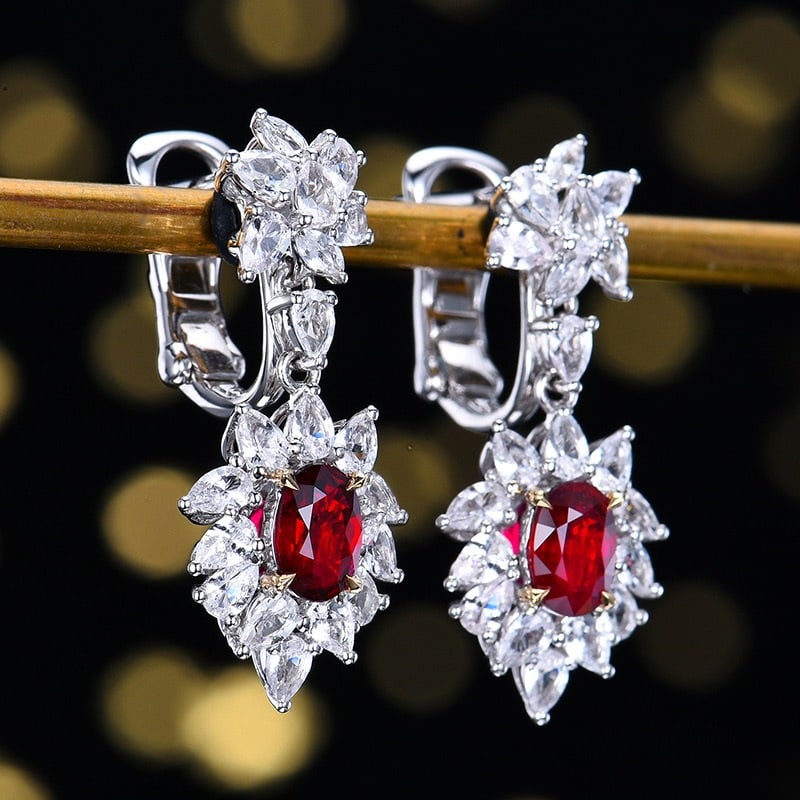 14k Gold 3.63 Ctw Natural Ruby & Sapphire Earrings - 3