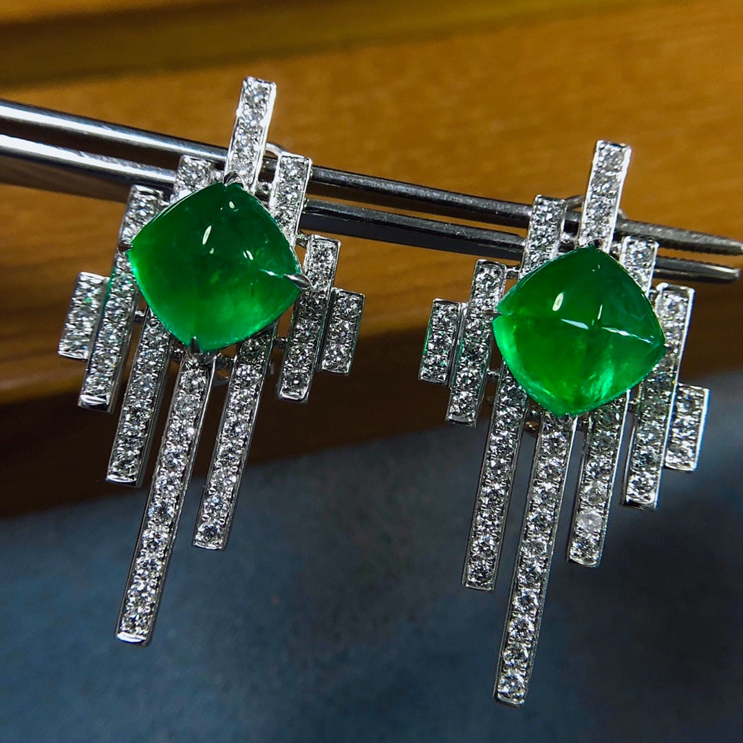 14k Gold 10.07 Ctw Vivid Green Natural Emerald & Diamond Earrings - 2