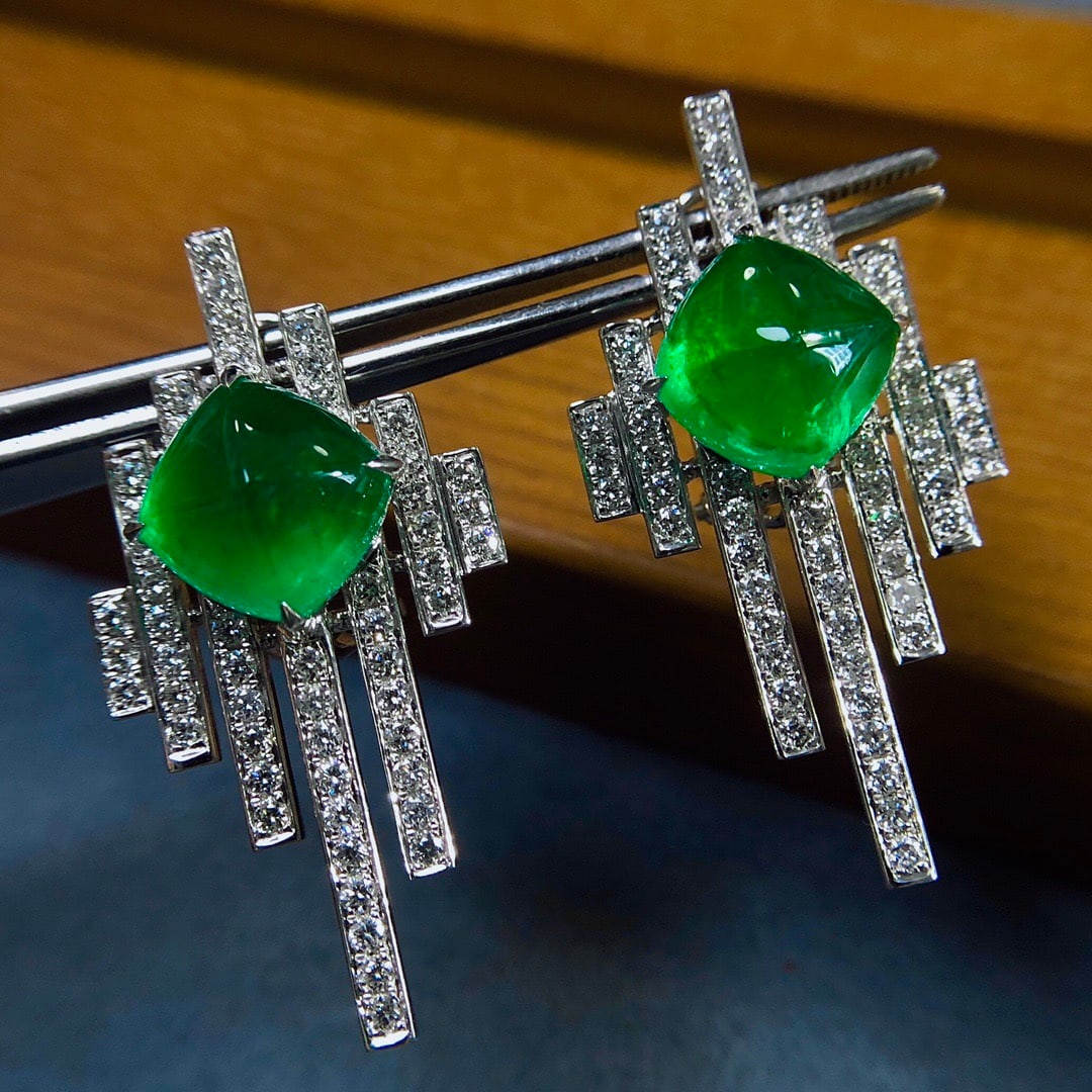 14k Gold 10.07 Ctw Vivid Green Natural Emerald & Diamond Earrings - 3