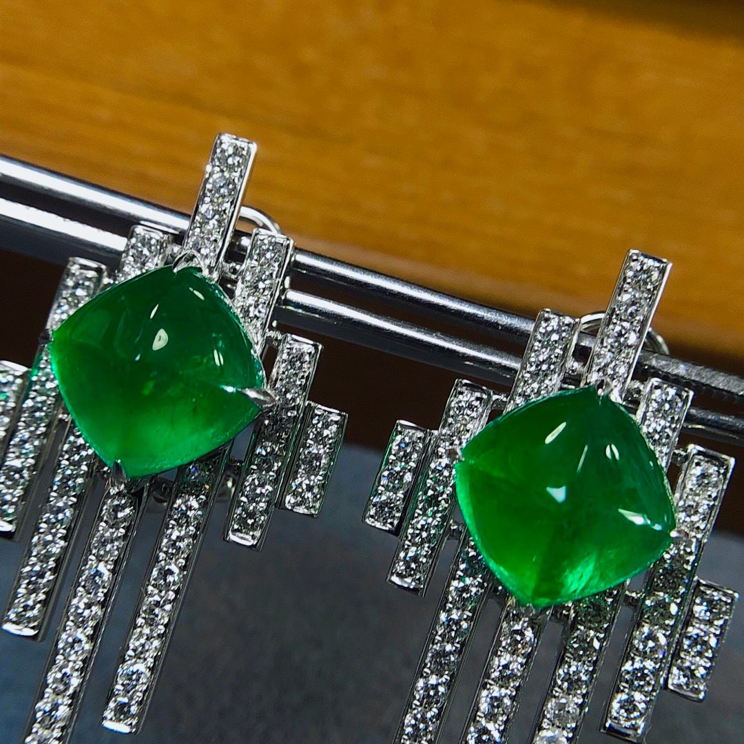 14k Gold 10.07 Ctw Vivid Green Natural Emerald & Diamond Earrings - 4
