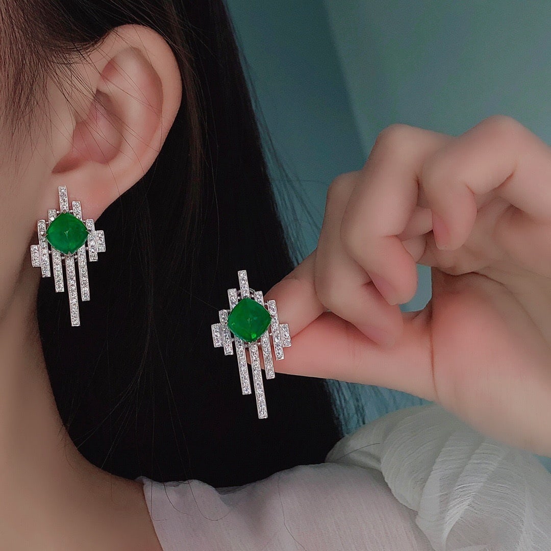 14k Gold 10.07 Ctw Vivid Green Natural Emerald & Diamond Earrings - 5