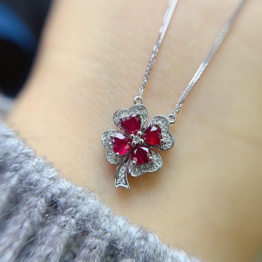 14k Gold 1.00 Ct Natural Ruby & Diamond Necklace - 6