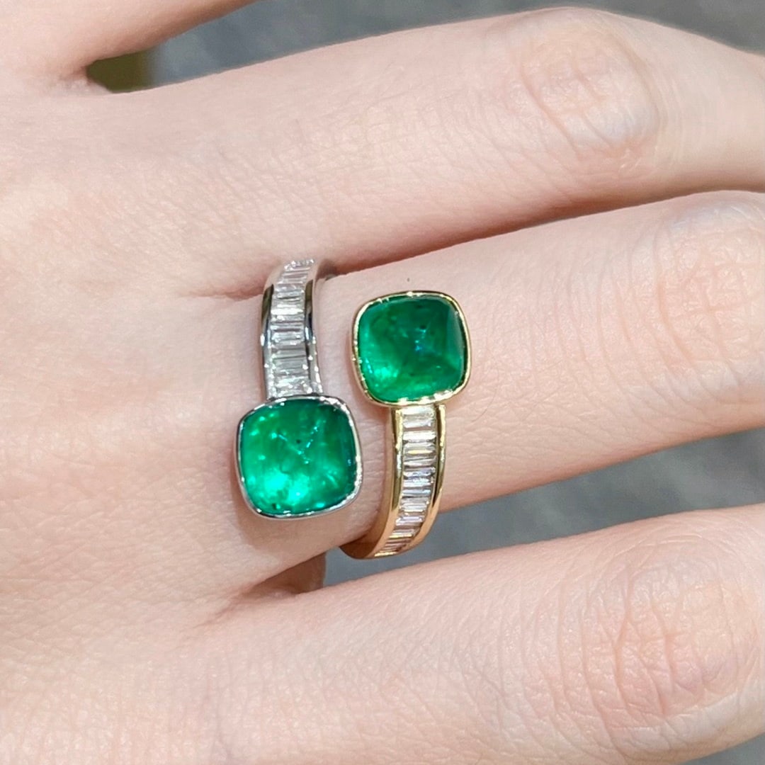 14k Gold 3.68 Ctw Vivid Green Natural Emerald & Diamond Ring - 5